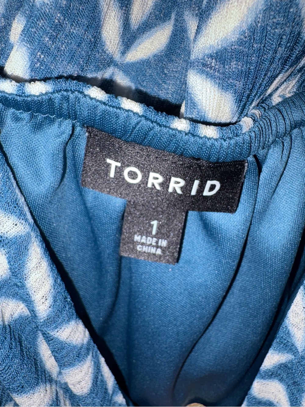 torrid Blue and White Printed Dress with Elastic Neckline - Picture 3 of 4